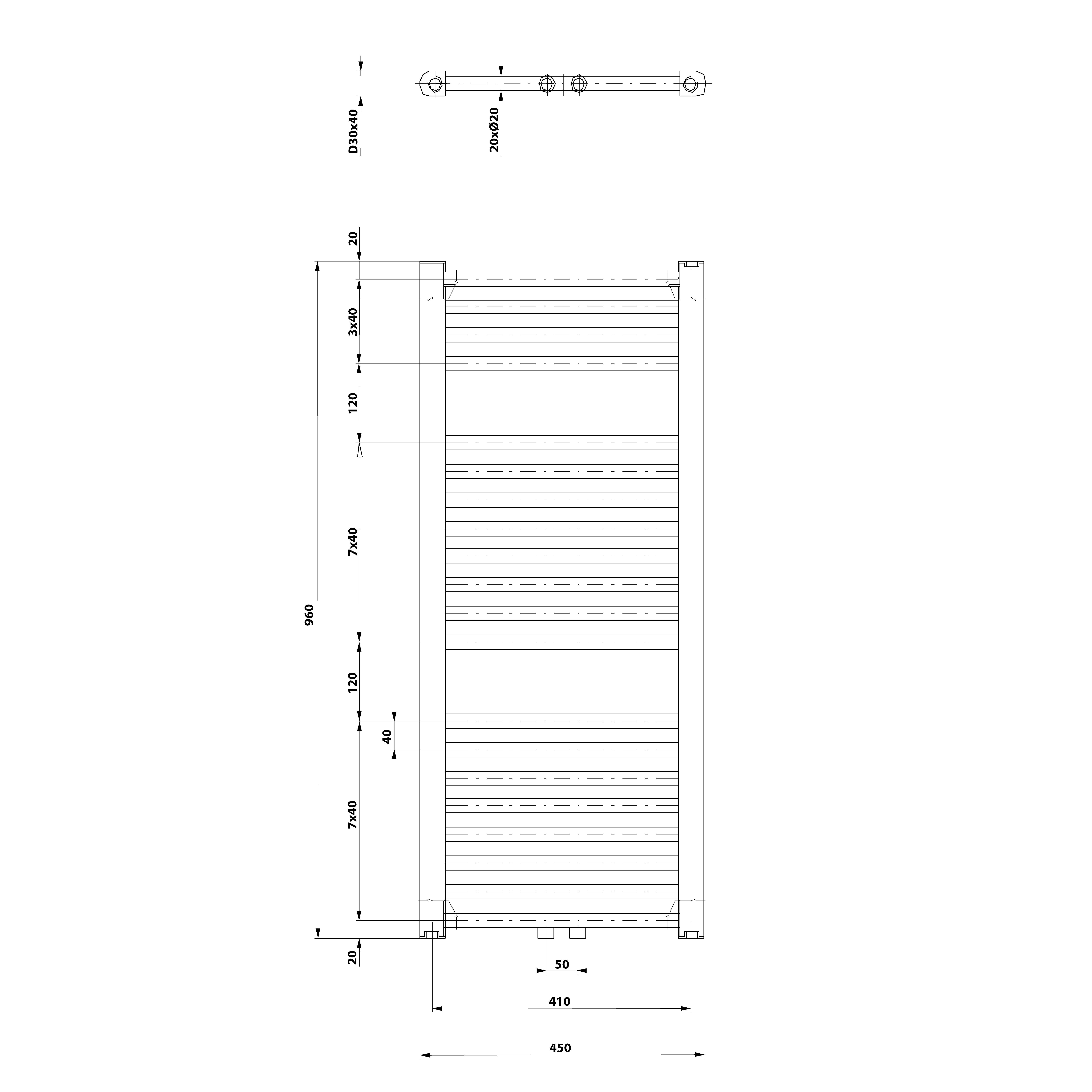 Aqualine DIRECT otopné těleso se středovým připojením 450x960 mm, bílá, další fotografie výrobce