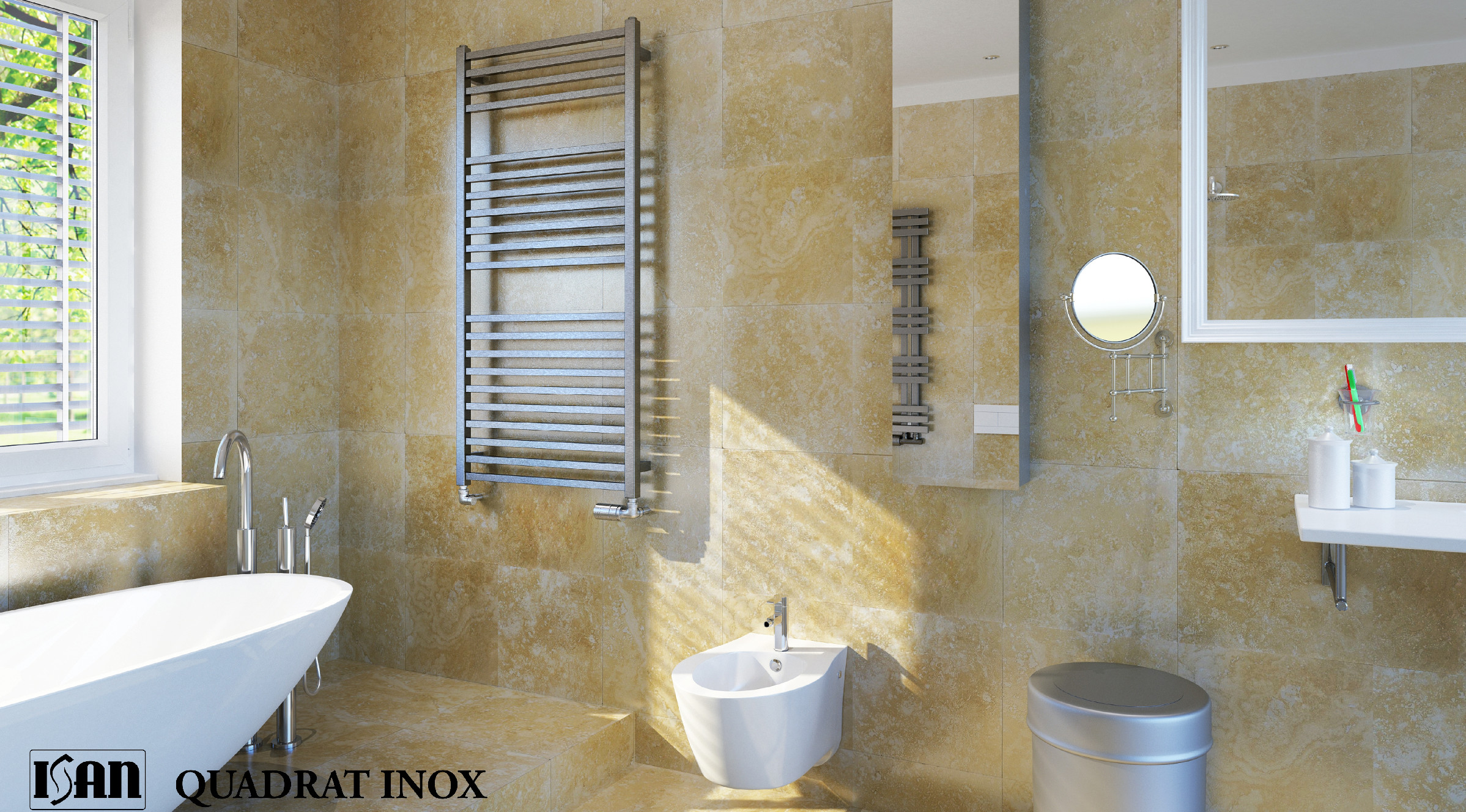 Isan Quadrat Inox koupelnový radiátor 1505x600 mm, 505 W, Nerez,, další fotografie výrobce