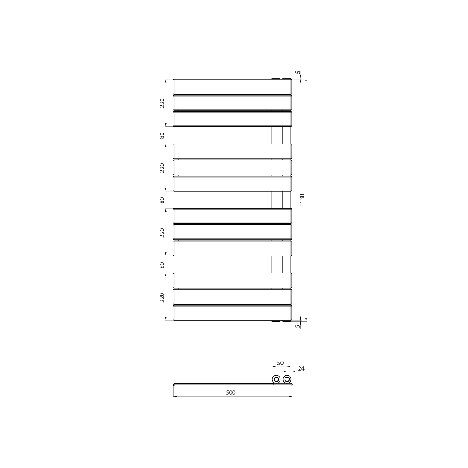 Sada Aqualine MYTHOS otopné těleso 500x1130mm, černá mat LLM511B včetně topné tyče a připojovací sady, další fotografie výrobce