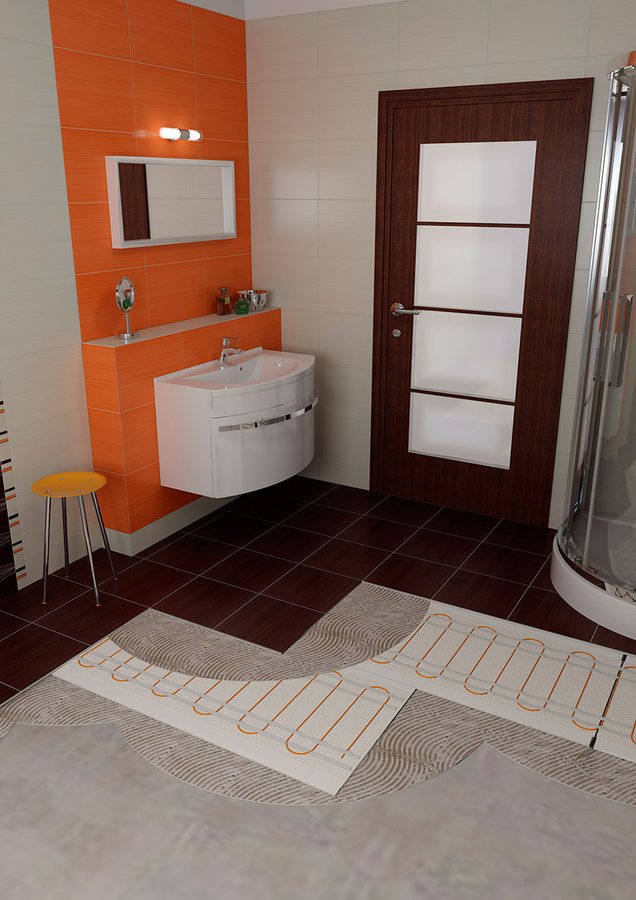 Sapho WARM TILES topný kabel do koupelny 0,9-1,5m2, 200W, ilustrační foto teplé podlahy v koupelně