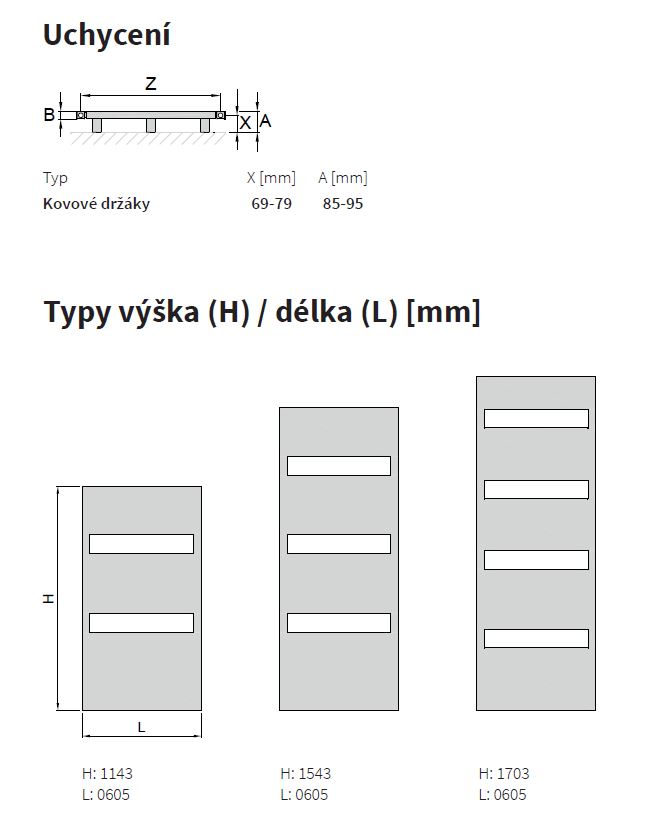 Isan Carme topný žebřík 1703x605 mm, 691 W, středové připojení, DCAR17030605, další fotografie výrobce