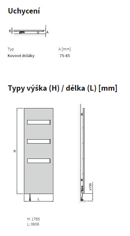 ISAN E-CULT elektrický topný žebřík 1765x606 mm DECU17650606AK01-0110, další fotografie výrobce