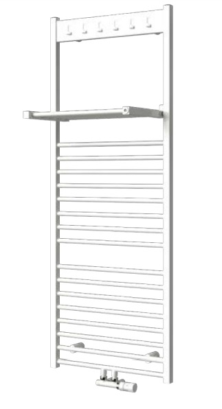 Isan Flexi s háčky koupelnový radiátor 1135x600 mm, 492 W, středové připojení, DFLH11350600, celkový pohled