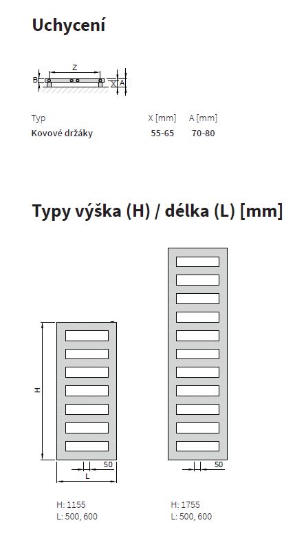 Isan Gala koupelnový radiátor 1155x600 mm, 596 W, DGAL11550600, další fotografie výrobce