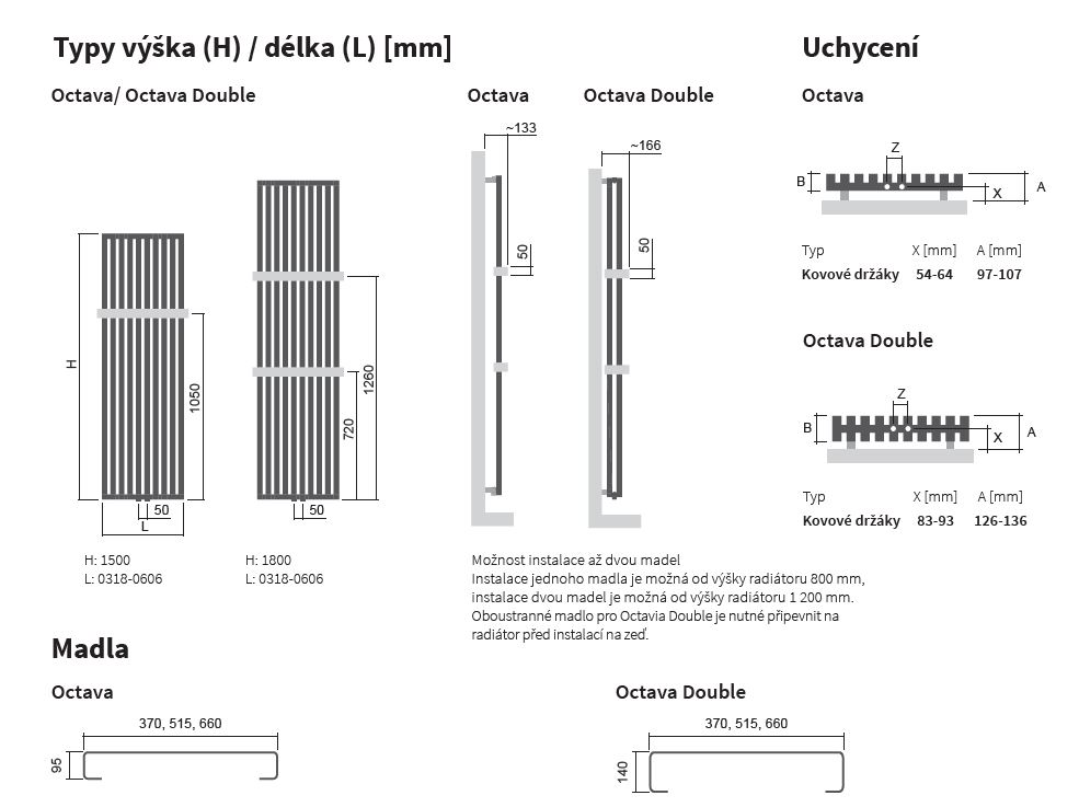 Isan Octava žebřík do koupelny 1800x318 mm, 791 W, SP, DOCT18000318, technický nákres