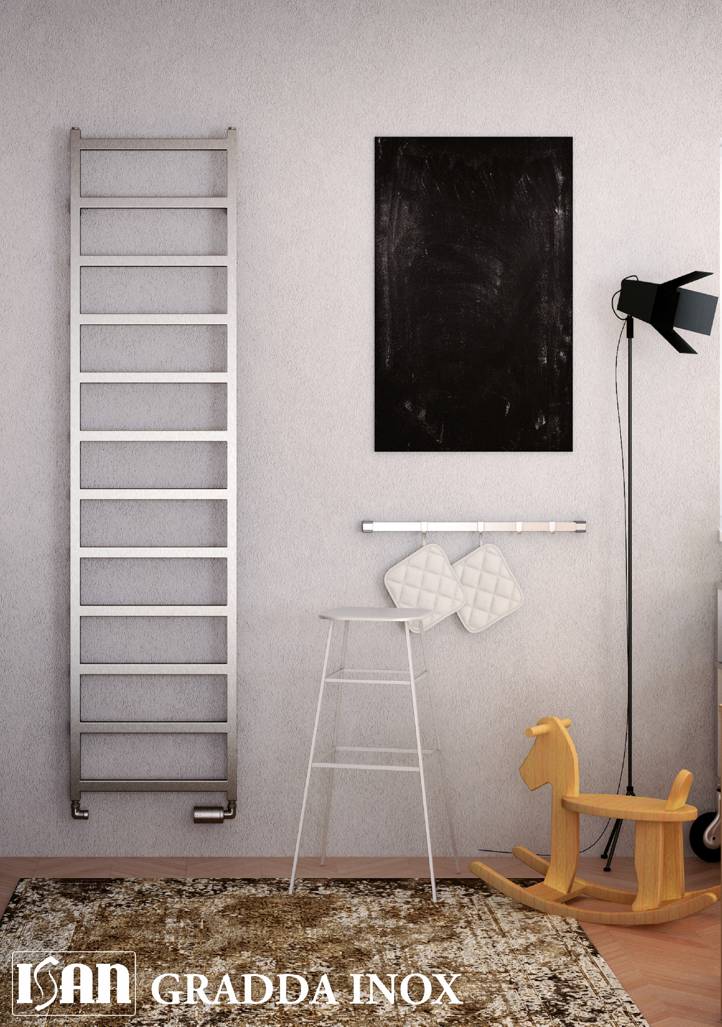 Isan Gradda Inox koupelnový radiátor 1840x500 mm, 429 W, Nerez,, další fotografie výrobce