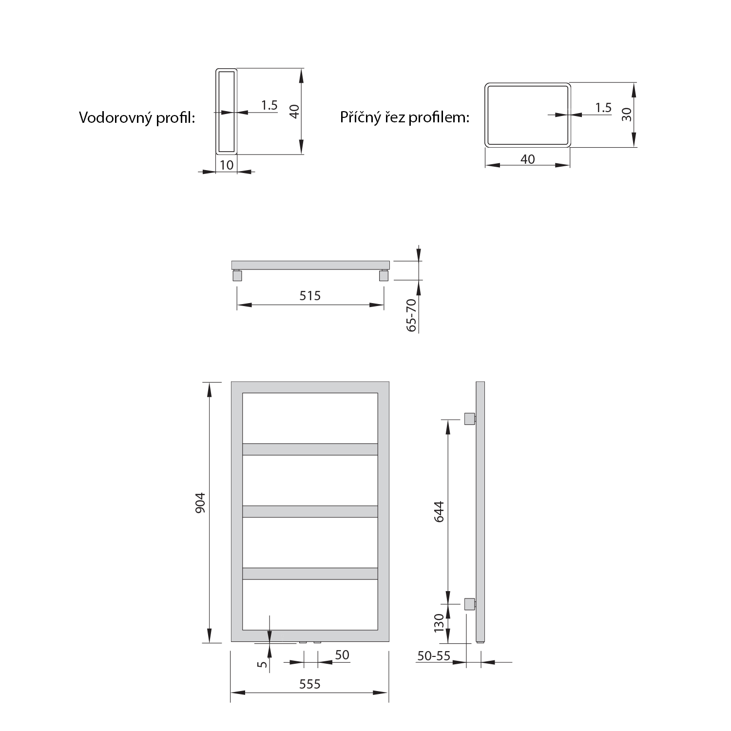 Sapho DENALI otopné těleso 550x904 mm, stříbrná strukturální, další fotografie výrobce