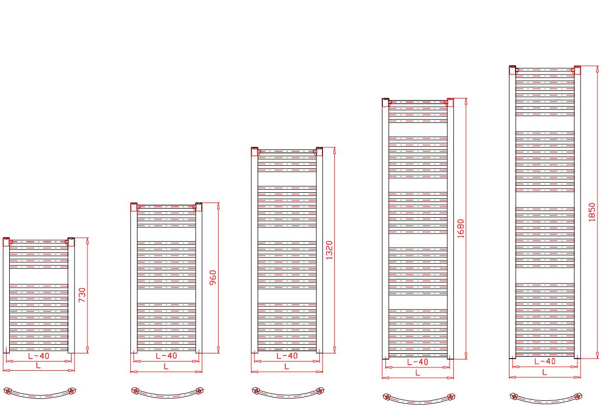 Thermal Trend KDO 450 x 720 kombinovaný topný žebřík oblý, technický nákres