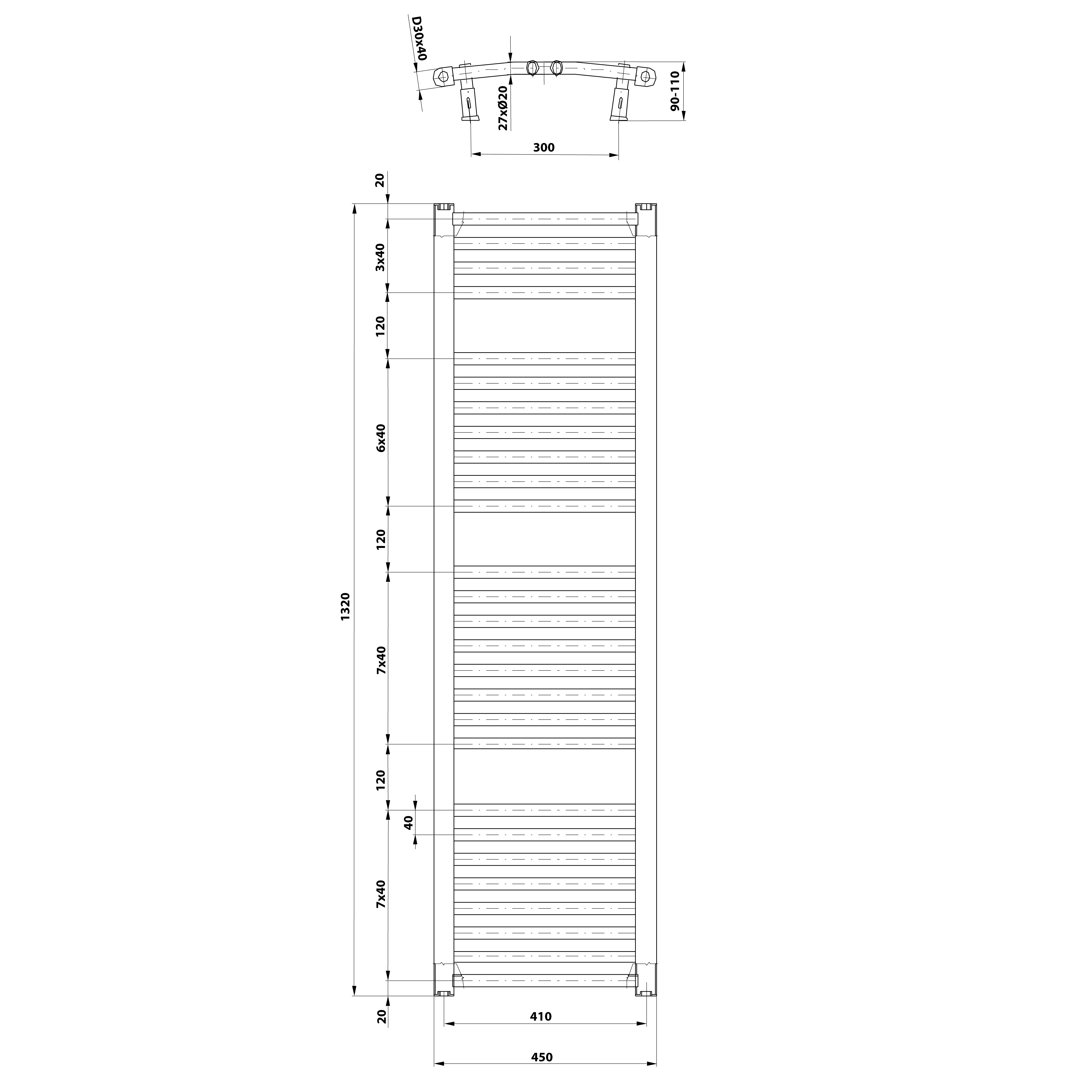 Aqualine ORBIT otopné těleso s bočním připojením 450x1320 mm, bílá, další fotografie výrobce