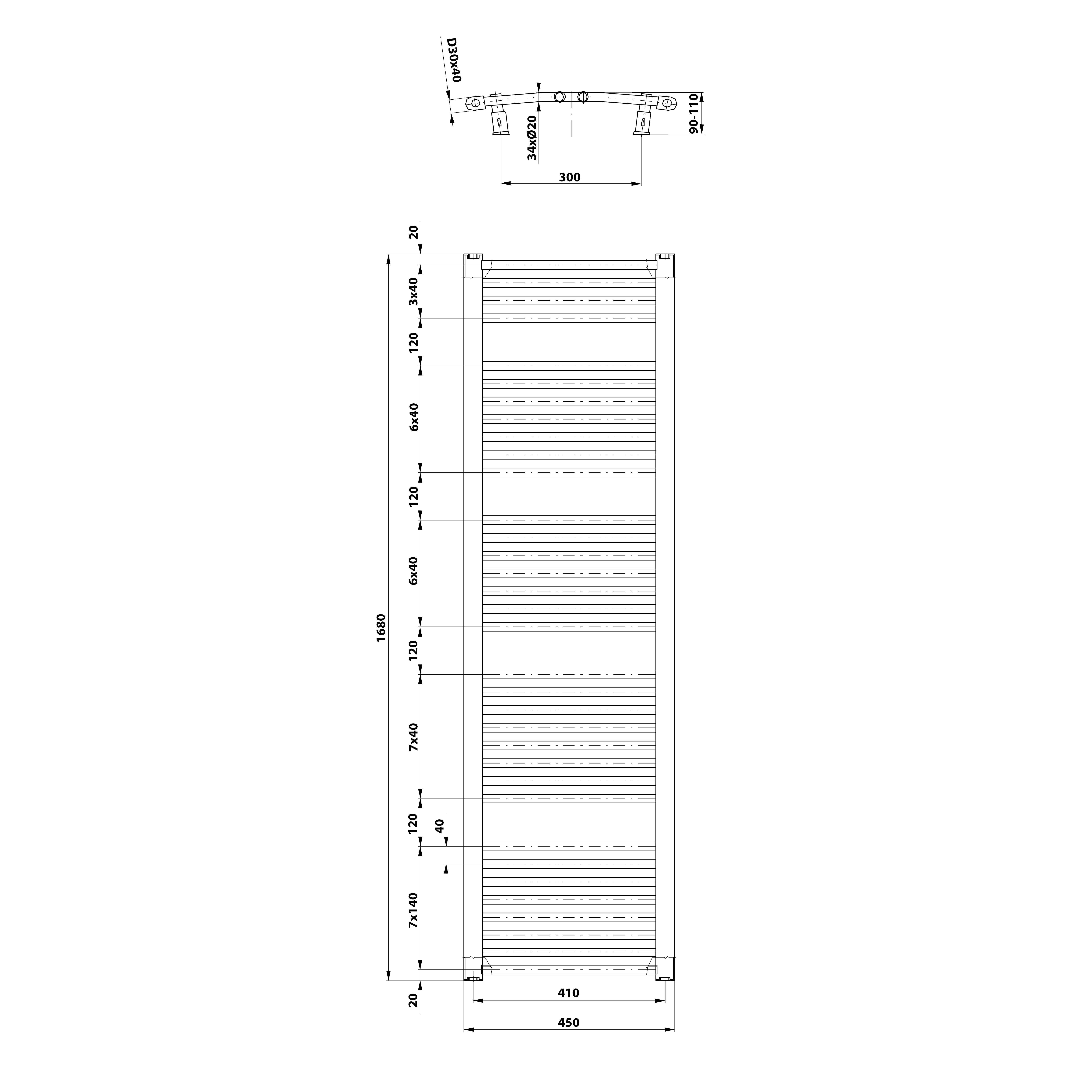 Aqualine ORBIT otopné těleso s bočním připojením 450x1680 mm, bílá, další fotografie výrobce