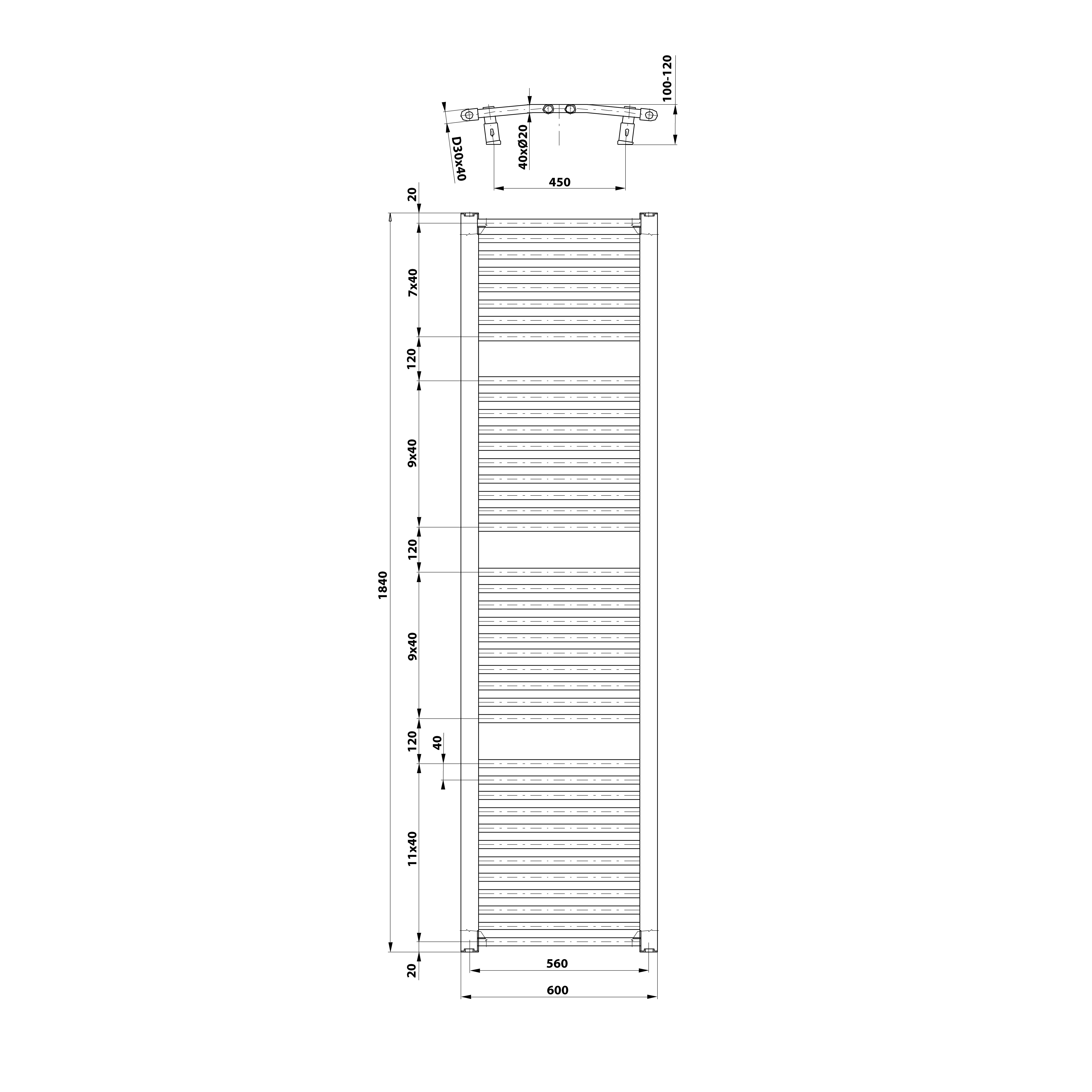 Aqualine ORBIT otopné těleso s bočním připojením 600x1850 mm, bílá, další fotografie výrobce