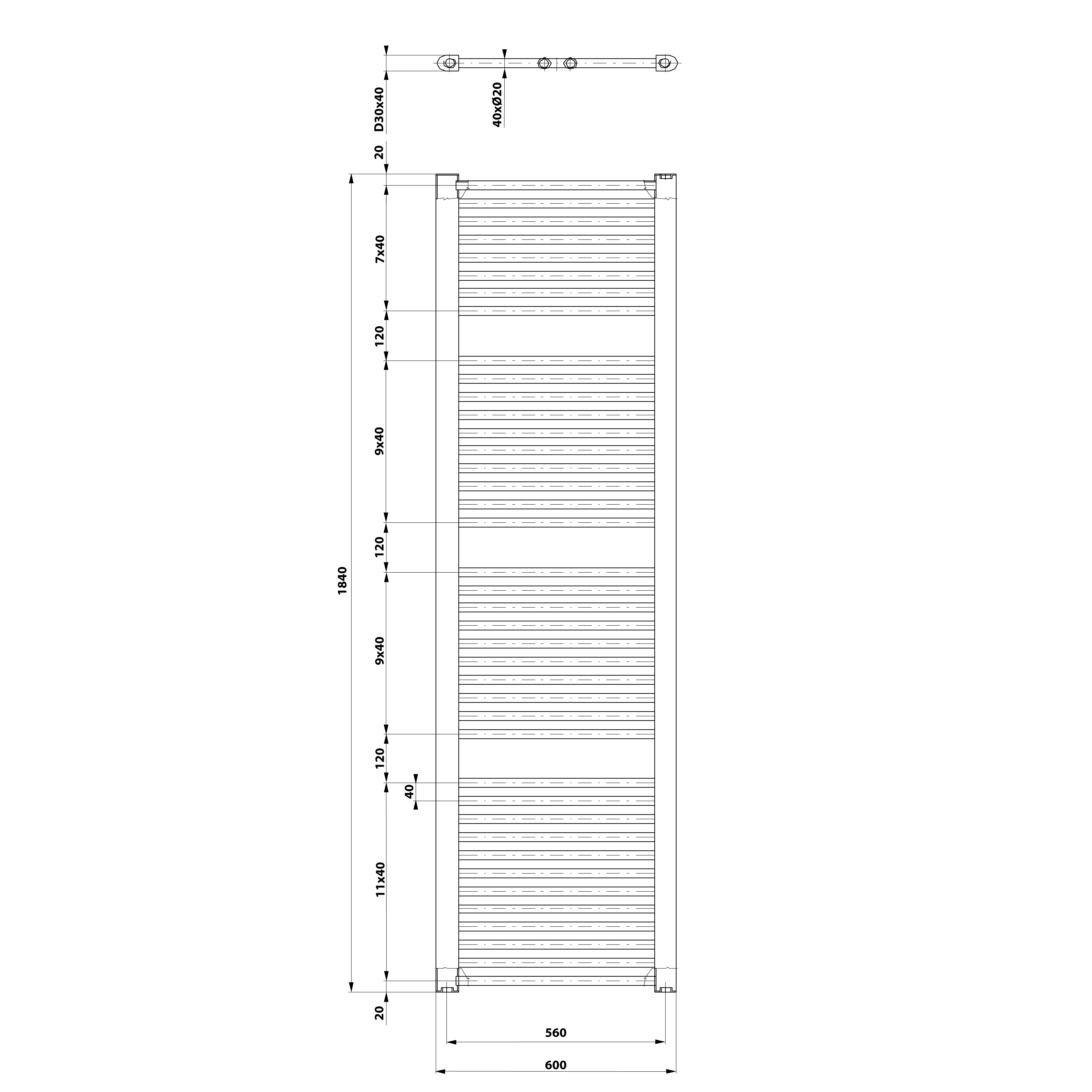 Aqualine DIRECT otopné těleso s bočním připojením 600x1850 mm, bílá, další fotografie výrobce