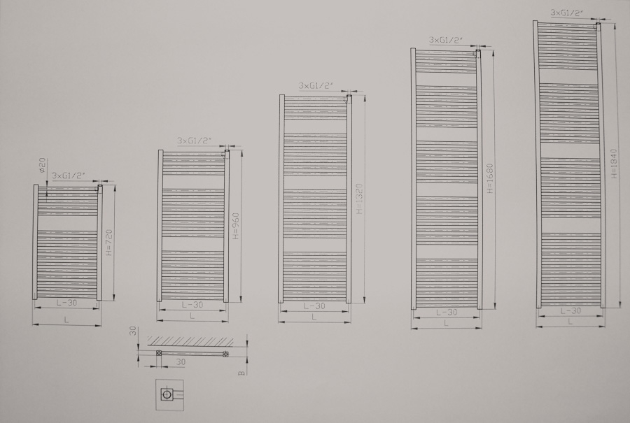 Thermal Trend KD-E 450 x 1680 elektrický topný žebřík rovný, 500W, další fotografie výrobce