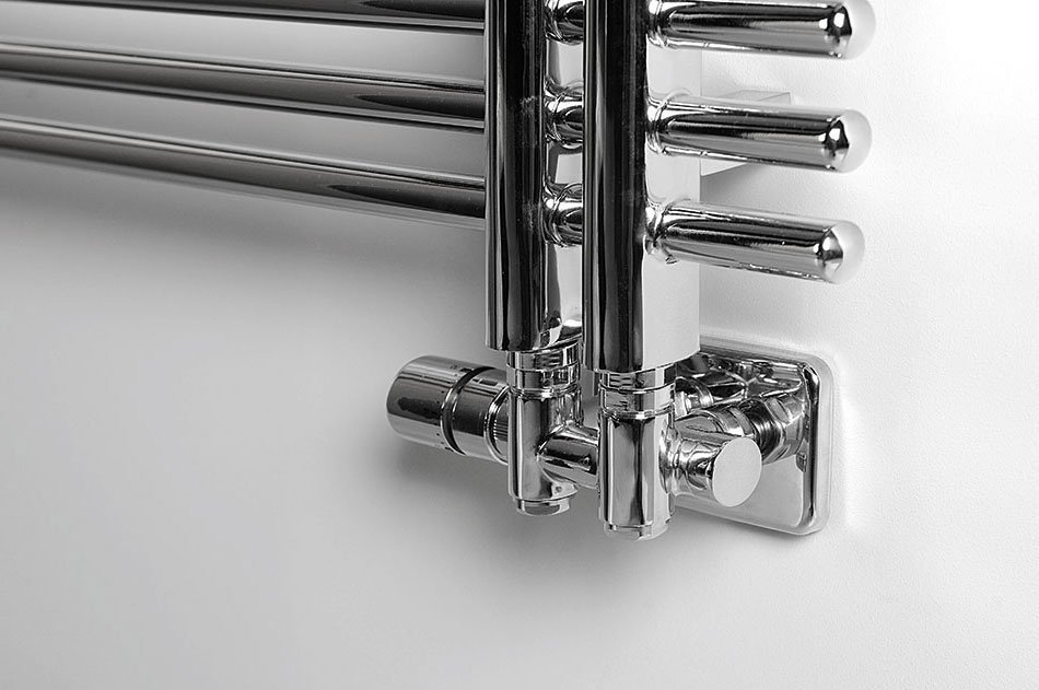 Sapho TWIN COMBI připojovací sada ventilů termostatická pro středové připojení, levá, chrom, připojená k topnému žebříku