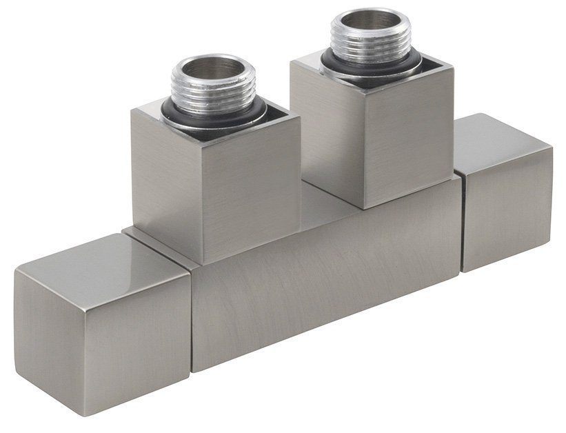Sapho CUBE TWIN připojovací sada ventilů pro středové připojení, nerez mat, celkový pohled