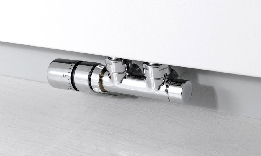 Sapho TWIN připojovací sada ventilů termostatická pro středové připojení, levá, chrom, připojená k topnému žebříku