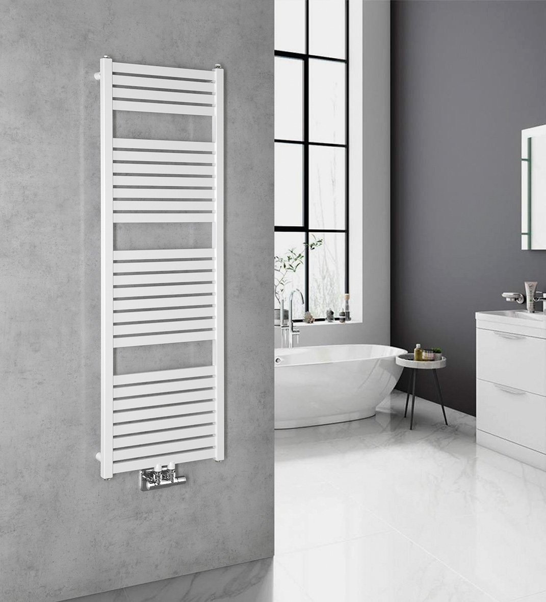 Aqualine TONDI otopné těleso rovné 450x1330 mm, středové připojení, bílá, další fotografie výrobce