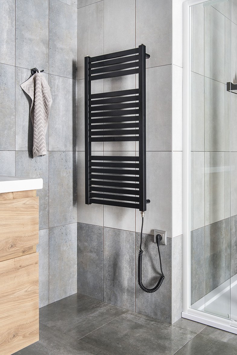 Aqualine TONDI-E elektrické otopné těleso rovné 450x970 mm, 300 W, černá mat, další fotografie výrobce