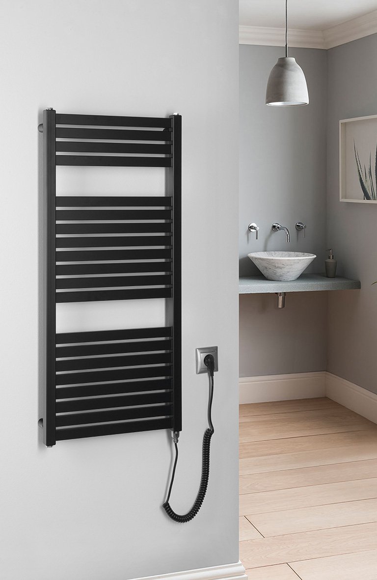 Aqualine TONDI-E elektrické otopné těleso rovné 450x970 mm, 300 W, černá mat, další fotografie výrobce