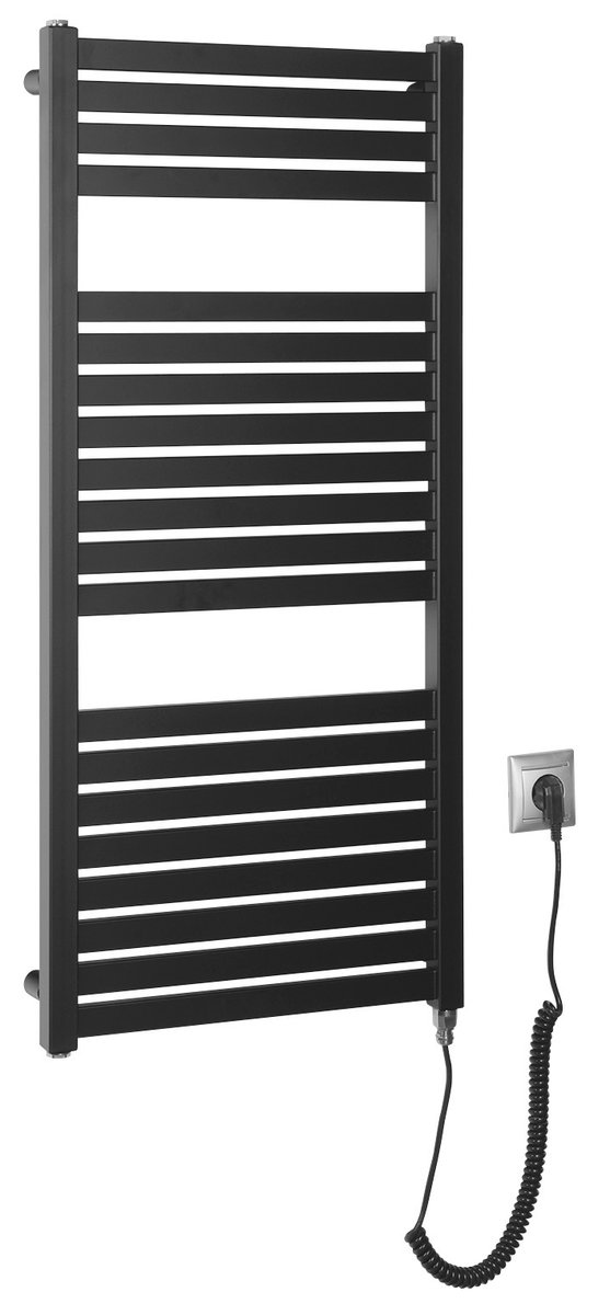 Aqualine TONDI-E elektrické otopné těleso rovné 450x970 mm, 300 W, černá mat, celkový pohled
