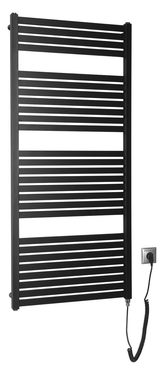 Aqualine TONDI-E elektrické otopné těleso rovné 600x1330 mm, 600 W, černá mat, celkový pohled