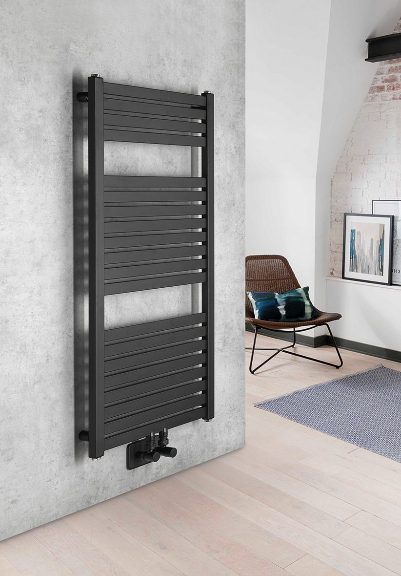 Aqualine TONDI otopné těleso rovné 450x970 mm, středové připojení, černá mat, další fotografie výrobce