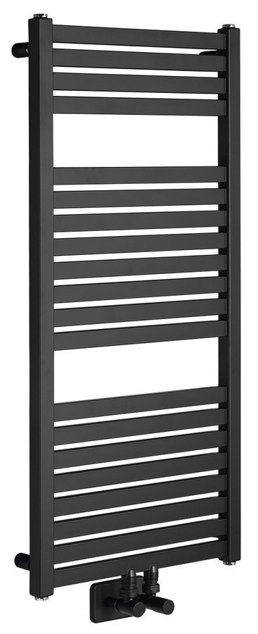 Aqualine TONDI otopné těleso rovné 450x970 mm, středové připojení, černá mat, celkový pohled