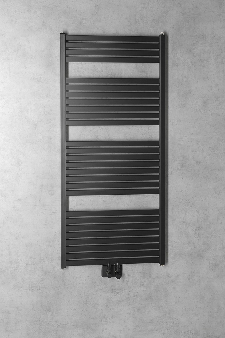 Aqualine TONDI otopné těleso rovné 600x1330 mm, středové připojení, černá mat, další fotografie výrobce