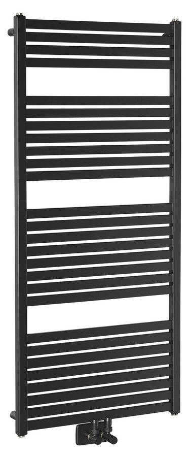 Aqualine TONDI otopné těleso rovné 600x1330 mm, středové připojení, černá mat, celkový pohled