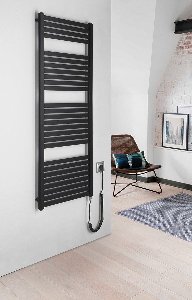 Aqualine TONDI-E elektrické otopné těleso rovné 450x1330 mm, 500 W, černá mat, další fotografie výrobce