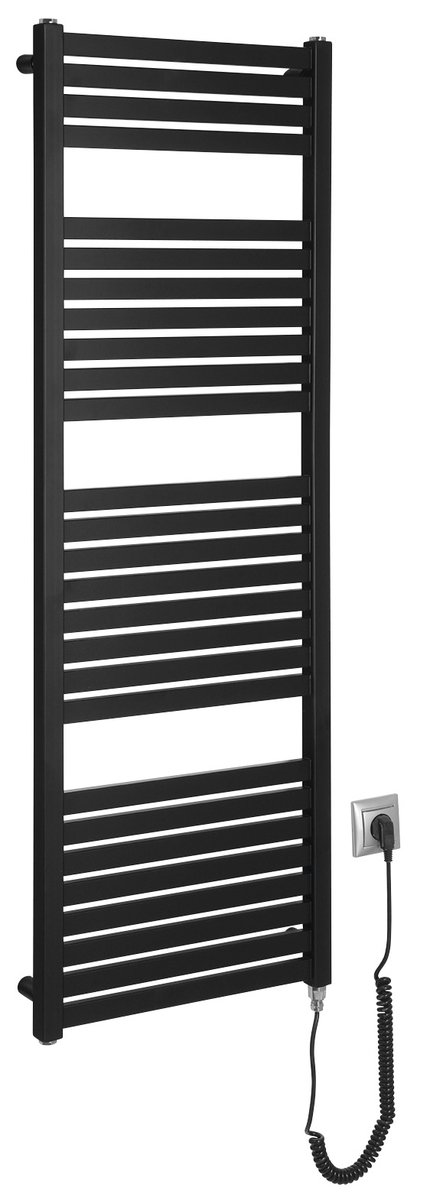 Aqualine TONDI-E elektrické otopné těleso rovné 450x1330 mm, 500 W, černá mat, celkový pohled