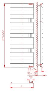 Thermal Trend DHR-E 450 x 1222 elektrický topný žebřík, 400W DHR-E 450/1222-400W, technický nákres