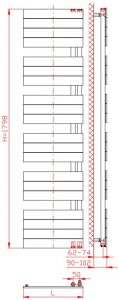 Thermal Trend DHR-EX 450 x 1798 elektrický topný žebřík,700W DHR-EX 450/1798-700W, technický nákres