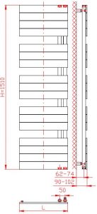 Thermal Trend DHR-EM 450 x 1510 elektrický topný žebřík, 600W DHR-EM 450/1510-600W, technický nákres