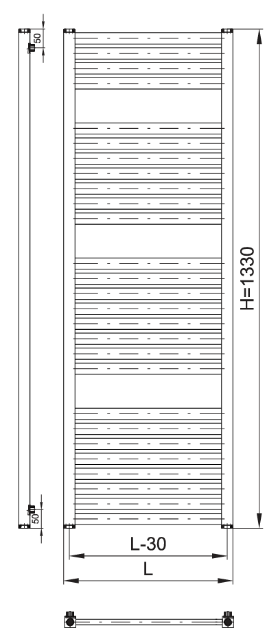Thermal Trend KH-EX 450 x 1330 elektrický topný žebřík, 500W KH-EX 450/1330-500W, technický nákres
