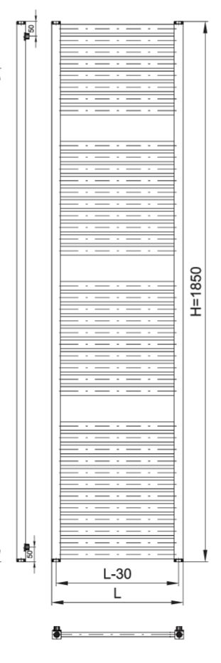 Thermal Trend KH-EX 750 x 1850 elektrický topný žebřík, 1200W KH-EX 750/1850-1200W, technický nákres