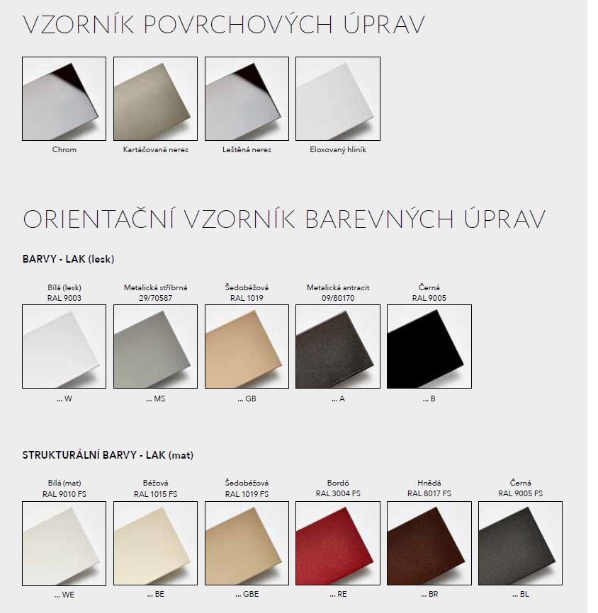 PMH Rosendal 1500 x 266 mm RXL koupelnový radiátor, orientační vzorník barev