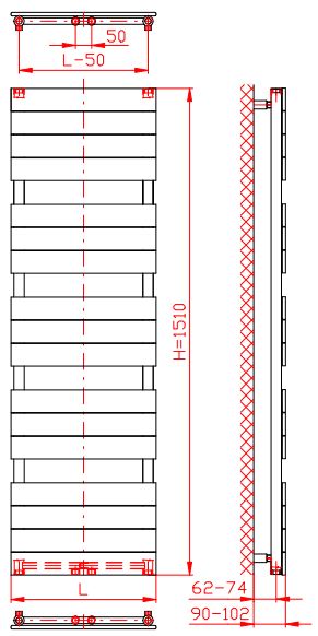 Thermal Trend D 450 x 1510 kombinovaný topný žebřík, technický nákres