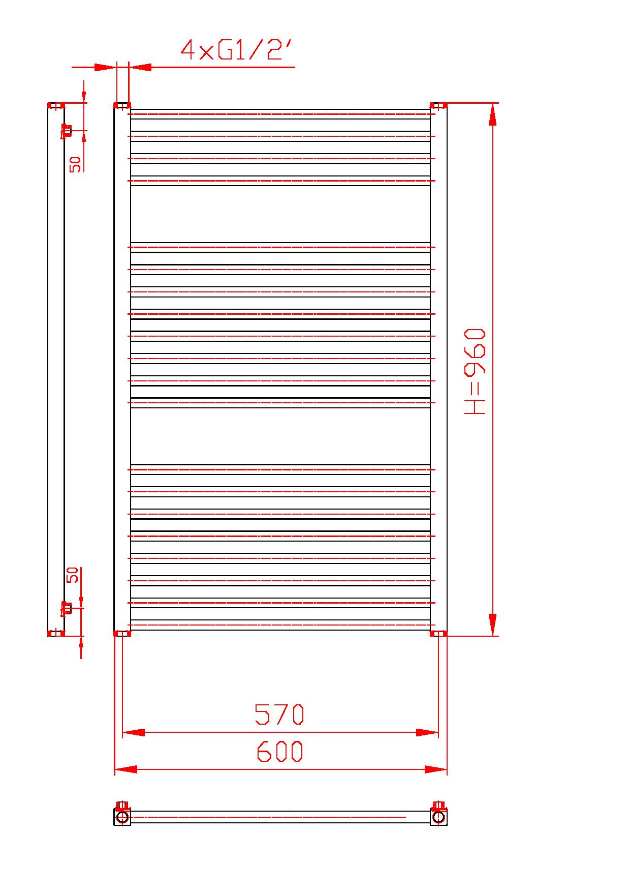 Thermal Trend KQ 600 x 960 kombinovaný topný žebřík KQ 600/960 antracit/černá, technický nákres