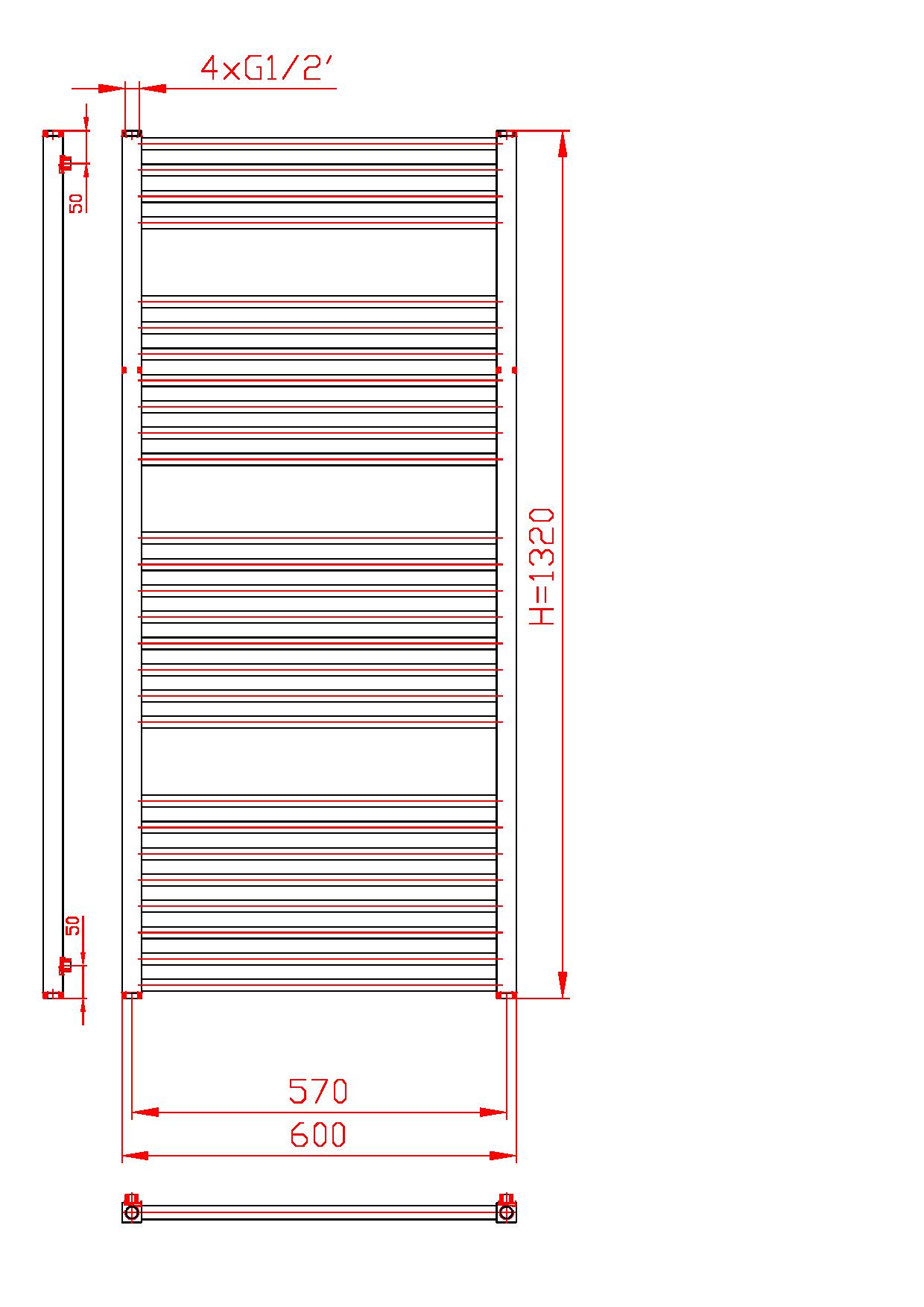 Thermal Trend KQ 600 x 1320 kombinovaný topný žebřík, středové připojení KQ 600/1320 SP antracit/černá, další fotografie výrobce