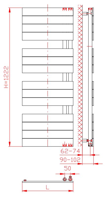 Thermal Trend DHR 450 x 1222 kombinovaný topný žebřík DHR 450/1222, technický nákres