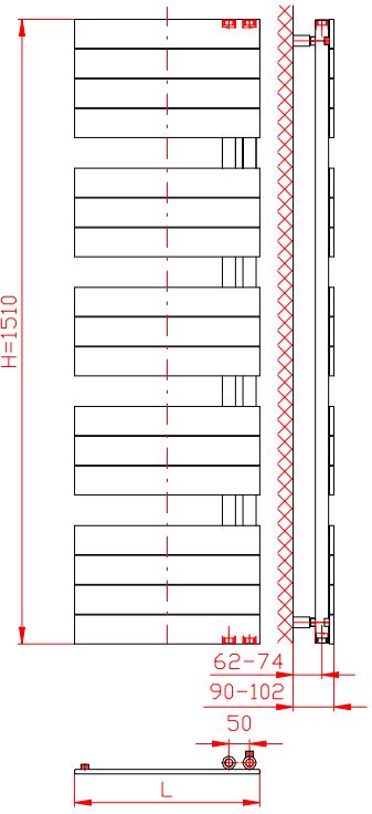 Thermal Trend DHR 600 x 1510 kombinovaný topný žebřík DHR 600/1510, technický nákres