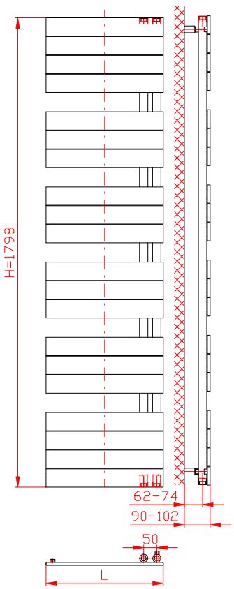 Thermal Trend DHR 600 x 1798 kombinovaný topný žebřík DHR 600/1798, technický nákres
