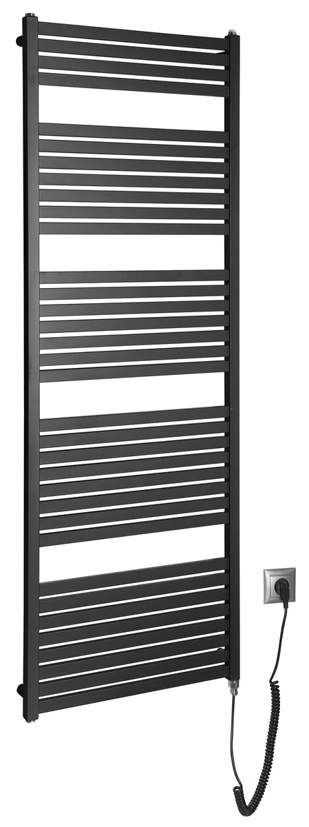 Aqualine TONDI-E elektrické otopné těleso rovné 600x1690 mm, 800 W, černá mat, celkový pohled