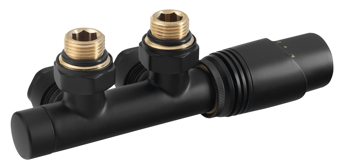 Sapho WICHER připojovací sada termostatická pro středové připojení 50mm, černá mat, celkový pohled