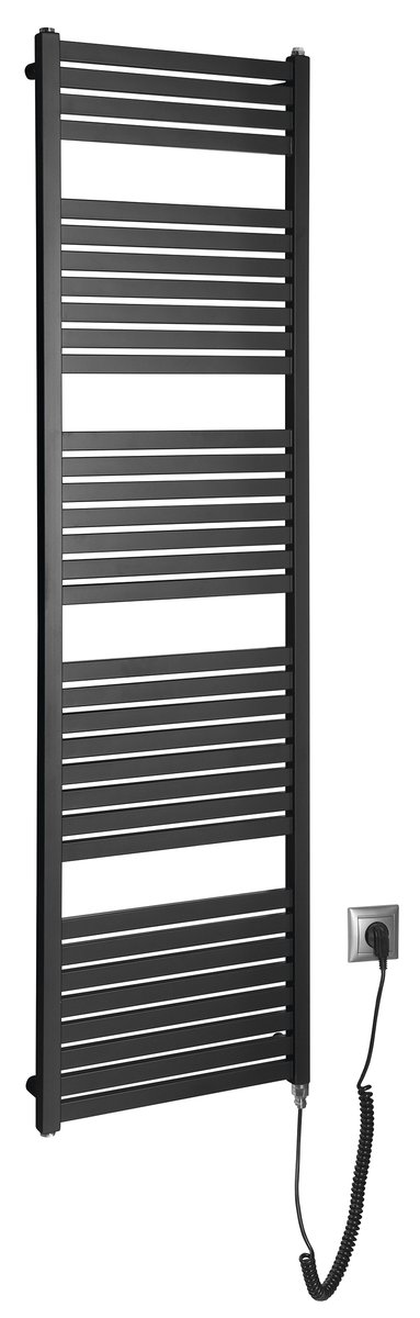 Aqualine TONDI-E elektrické otopné těleso rovné 450x1690 mm, 600 W, černá mat, celkový pohled