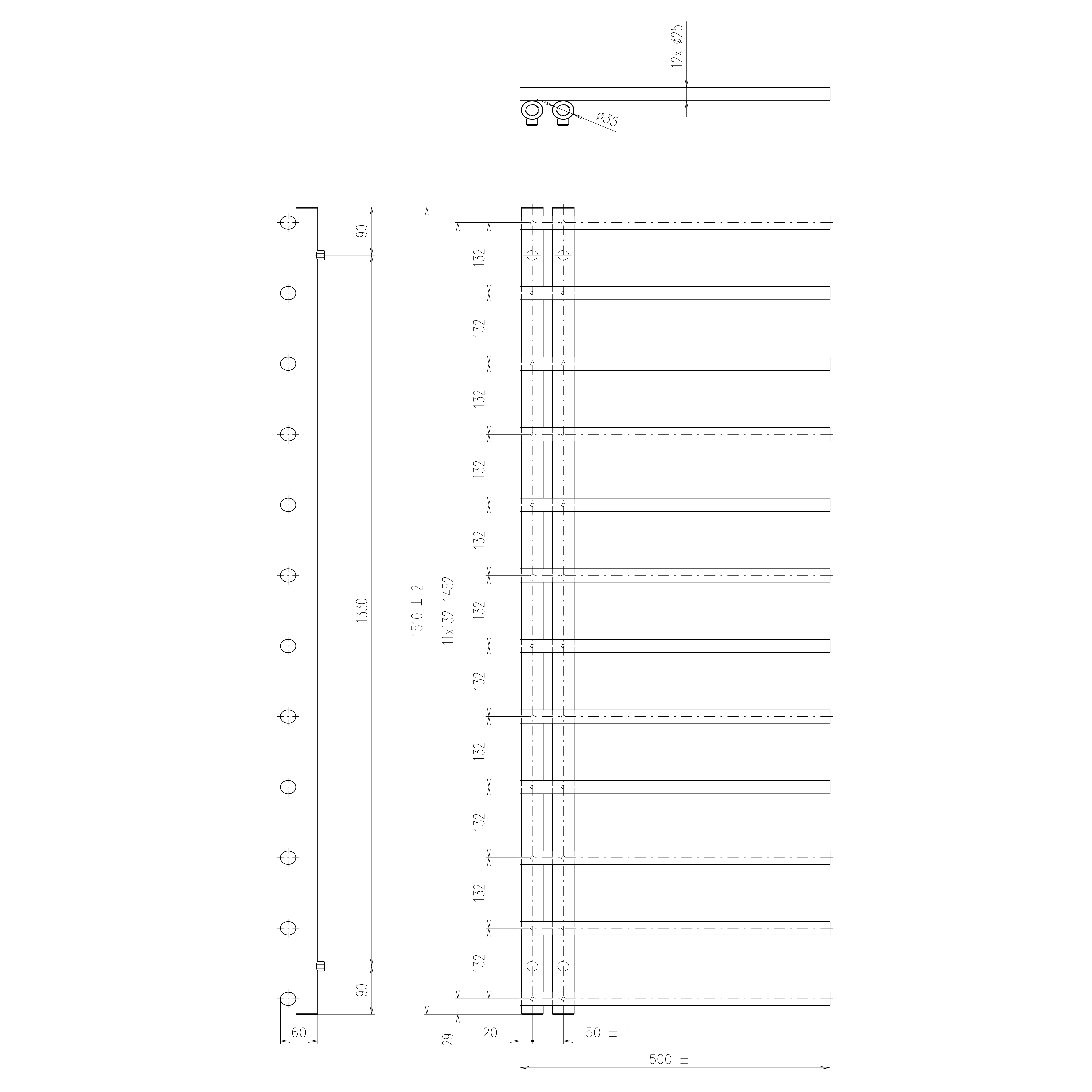Sapho JUSTINA otopné těleso 500x1510 mm, černá mat, další fotografie výrobce