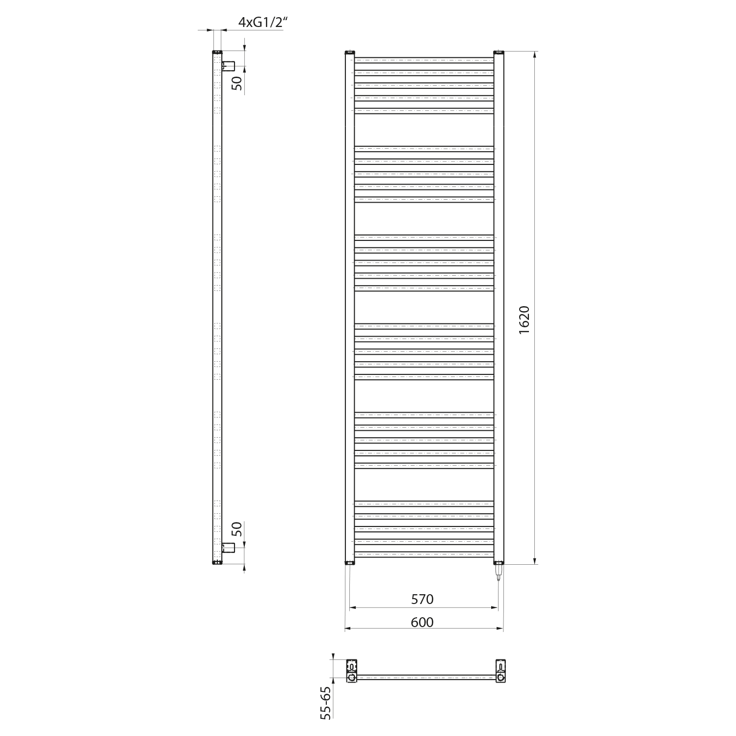 Sapho METRO-E elektrické otopné těleso rovné 600x1620mm, 800 W, bílá, další fotografie výrobce