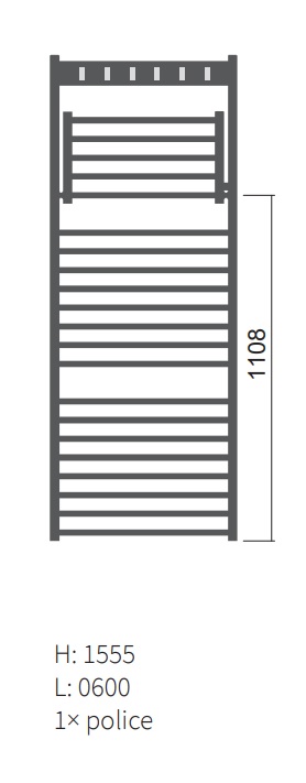 Isan Flexi s háčky koupelnový radiátor 1555x600 mm, 683 W, středové připojení, DFLH15550600, další fotografie výrobce