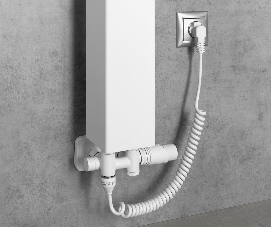 Sapho WICHER COMBI připojovací sada termostatická pro středové připojení 50mm, bílá, připojená k topnému žebříku